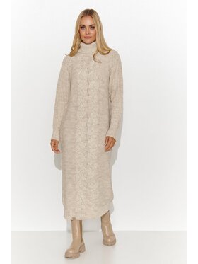 Makadamia Makadamia Sukienka dzianinowa S137 Beżowy Regular Fit