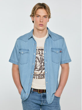 BIG STAR BIG STAR Koszula jeansowa SHORT SLEEVE WESTERN Niebieski Basic Fit