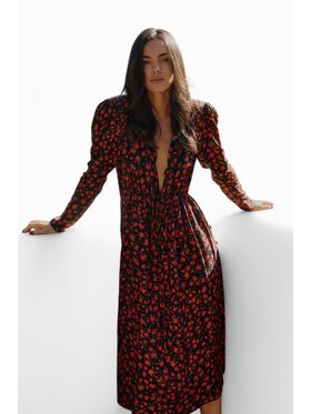RÊVER DE MOI RÊVER DE MOI Sukienka codzienna DOROTHY RED FLOWER MIDI DRESS Czerwony Slim Fit