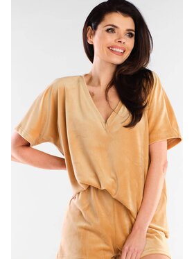 Awama Awama Bluzka A416 Beżowy Basic Fit