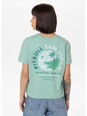 PITBULL PITBULL T-Shirt Koszulka damska Oversize PLANET SURF L Zielony Regular Fit
