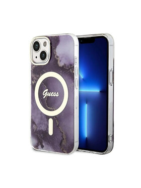 Guess Guess Etui na telefon Golden Marble MagSafe Fioletowy