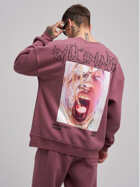 Machinist Machinist Bluzka Bluza Bez Kaptura Oversize Męska Bordowa Machinist Wilding S Czerwony Regular Fit