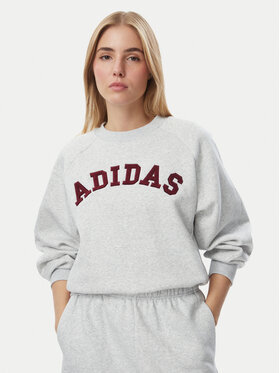adidas adidas Džemperis ar kapuci Adidas Damskie 3-Stripes Crew KU0328 Pelēks Loose Fit