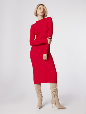 Simple Simple Robe en tricot SUD507-02 Rouge Slim Fit