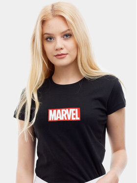 Marvel Marvel T-Shirt Damska Koszulka Z Krótkim Rękawem Marvel Comics Front Logo Czarna S Czarny Regular Fit