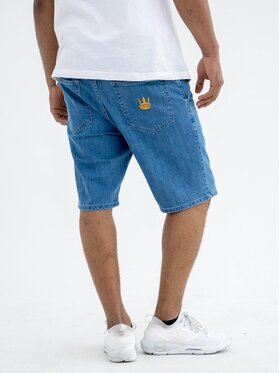 Jigga Wear Jigga Wear Szorty jeansowe Krótkie Spodenki Jeansowe Ze Ściągaczem Męskie Sprane Niebieskie / Złote Jigga Wear Crown Pocket 2XL Niebieski Regular Fit