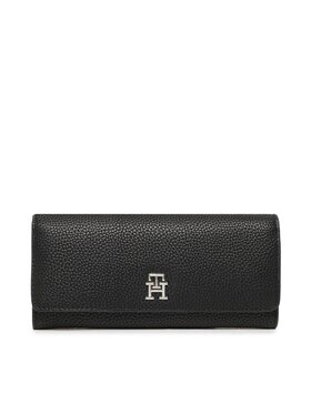 Tommy Hilfiger Tommy Hilfiger Голям дамски портфейл Th Emblem Large Flap Wallet AW0AW14221 Черен