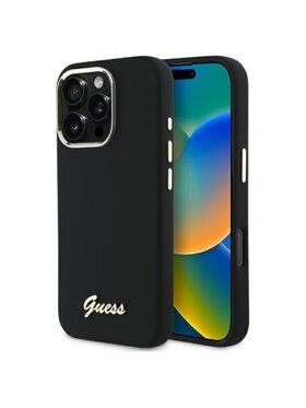 Guess Guess Etui na telefon Silicone Script Metal Logo & Frame Czarny