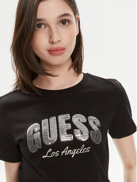 Guess Majica Ss Rn Sequins Logo T W4GI31 I3Z14 Črna Regular Fit