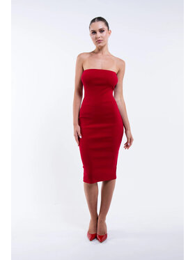 Nudyess Nudyess Úpletové šaty Melrose Midi z prążka Červená Fitted Fit