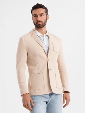 Ombre Ombre Marynarka OM-BLZB-0101 Beżowy Slim Fit