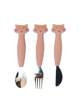Trixie Baby Trixie Baby Komplet sztućców dziecięcych Silikonowy Zestaw Sztućców 3 szt. - Kot Różowy