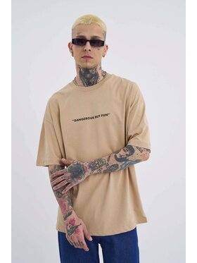 MyStars MyStars T-Shirt Koszulka Z Krótkim Rękawem Oversize Męska Beżowa Machinist Dangerous XL Beżowy Oversize