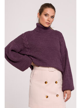Makover Makover Sweter K124 Fioletowy Regular Fit