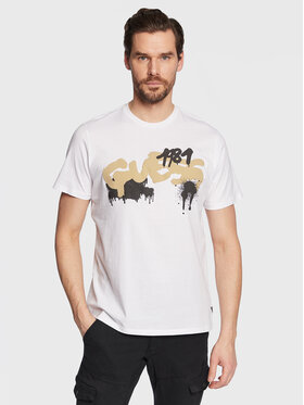 Guess Guess Tricou Graffiti Logo M3GI59 K9RM1 Alb Slim Fit