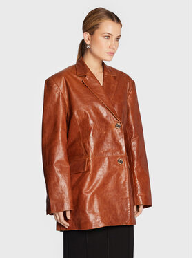 Remain Remain Kožená bunda Bolette Blazer Leather RM1662 Hnědá Relaxed Fit