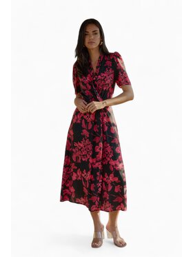 RÊVER DE MOI RÊVER DE MOI Sukienka codzienna ELENA RED FLOWER MIDI DRESS Czerwony Slim Fit