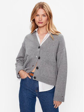 Tommy Hilfiger Tommy Hilfiger Kardiganas WW0WW39015 Pilka Relaxed Fit