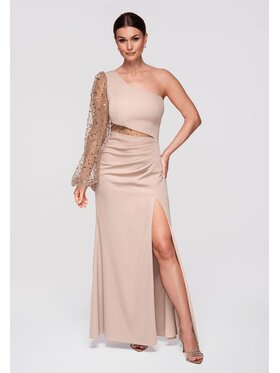 Ombre Ombre Sukienka wieczorowa LA-OM-DLR261 Beżowy Slim Fit