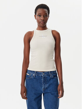 Calvin Klein Jeans Calvin Klein Jeans Top Monologo J20J225301 Beżowy Slim Fit