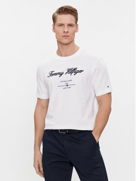 Tommy Hilfiger Tommy Hilfiger T-Shirt Script Logo Tee MW0MW33691 Bílá Regular Fit