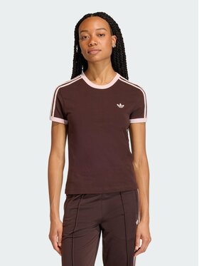 adidas adidas T-Shirt 3 STRIPES SLIM TEE Brązowy Slim Fit