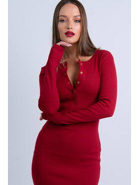 Nudyess Nudyess Sukienka dzianinowa Isla midi z prążka Czerwony Fitted Fit