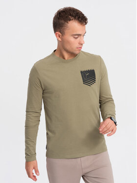 Ombre Ombre Longsleeve OM-LSPT-0118 Zielony Regular Fit