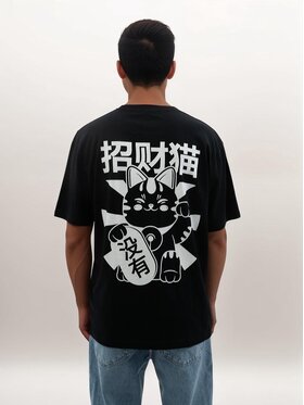 MyStars MyStars T-Shirt Koszulka Z Krótkim Rękawem Oversize Męska Czarna MyStars Chinese Cat XXL Czarny Oversize