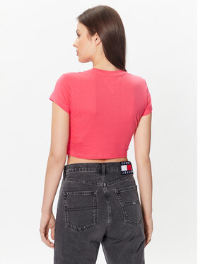 Tommy Jeans Majica Essential Logo DW0DW15444 Roza Cropped Fit