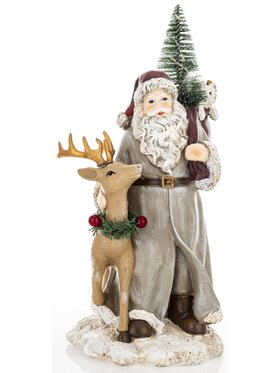 MIAhome MIAhome Figurka Mikołaj LED z jelonkiem i workiem na plecach 29x14x14 cm Kolorowy