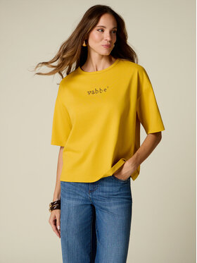 Oltre Oltre T-Shirt G018J004661N038 Żółty Over Fit