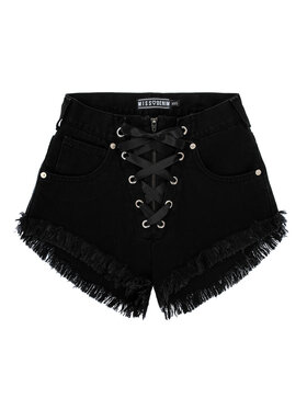 MissDenim MissDenim Szorty jeansowe High Waist Laced Czarny Regular Fit