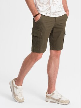 Ombre Ombre Szorty materiałowe OM-SRCG-0133 Zielony Cargo Fit