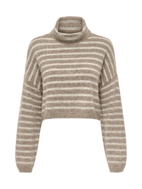 ONLY ONLY Sweter Maglia donna onltalio ls stripe short rollneck Beżowy Comfort Fit
