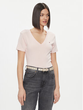 Tommy Hilfiger Tommy Hilfiger Тишърт New Slim Cody V-Neck Ss WW0WW40584 Розов Slim Fit