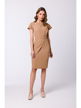 Stylove Stylove Sukienka koktajlowa S336 Beżowy Regular Fit