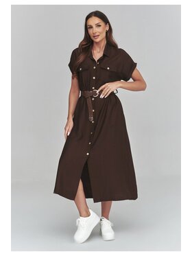 Makadamia Makadamia Sukienka codzienna C68 Brązowy Loose Fit