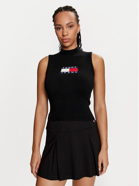 Tommy Jeans Tommy Jeans Bluză cu gât Center Flag DW0DW18527 Negru Slim Fit