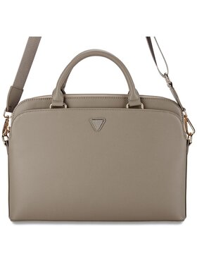 Guess Guess Torba na laptopa Grained Zipper Pocket Triangle Logo Brązowy