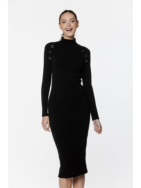 Pilawski Pilawski Sukienka dzianinowa SUKIENKA DZIANINOWA Z GUZIKAMI Czarny Slim Fit