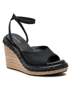 Calvin Klein Espadrile Wedge Sandal 70 Mono Jacq HW0HW01961 Črna