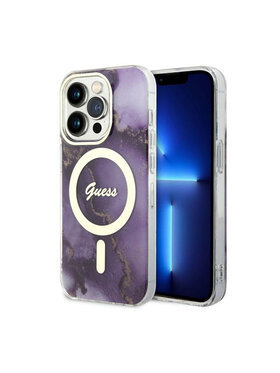 Guess Guess Etui na telefon Golden Marble MagSafe Fioletowy
