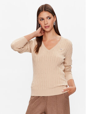 Gant Gant Пуловер Stretch Cable 480022 Бежов Slim Fit