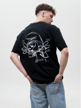 Smerfy Smerfy T-Shirt Szeroka Luźna Gargamel 128802 Czarny Oversize