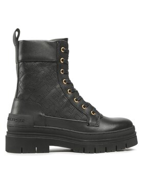 Tommy Hilfiger Tommy Hilfiger Turistická obuv Lace Up Zip Boot Monogram FW0FW06849 Černá