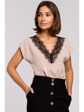 Stylove Stylove Bluzka S206 Beżowy Regular Fit