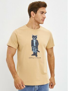 CAT by maniita lacitta CAT by maniita lacitta T-Shirt Printed men's t-shirt with CAT Beżowy Regular Fit