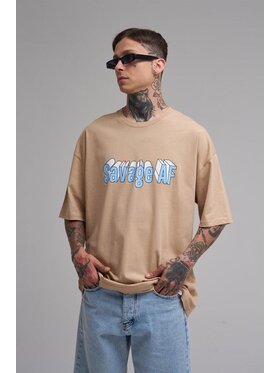MyStars MyStars T-Shirt Szeroka luźna koszulka z krótkim rękawem 125719 Beżowy Oversize